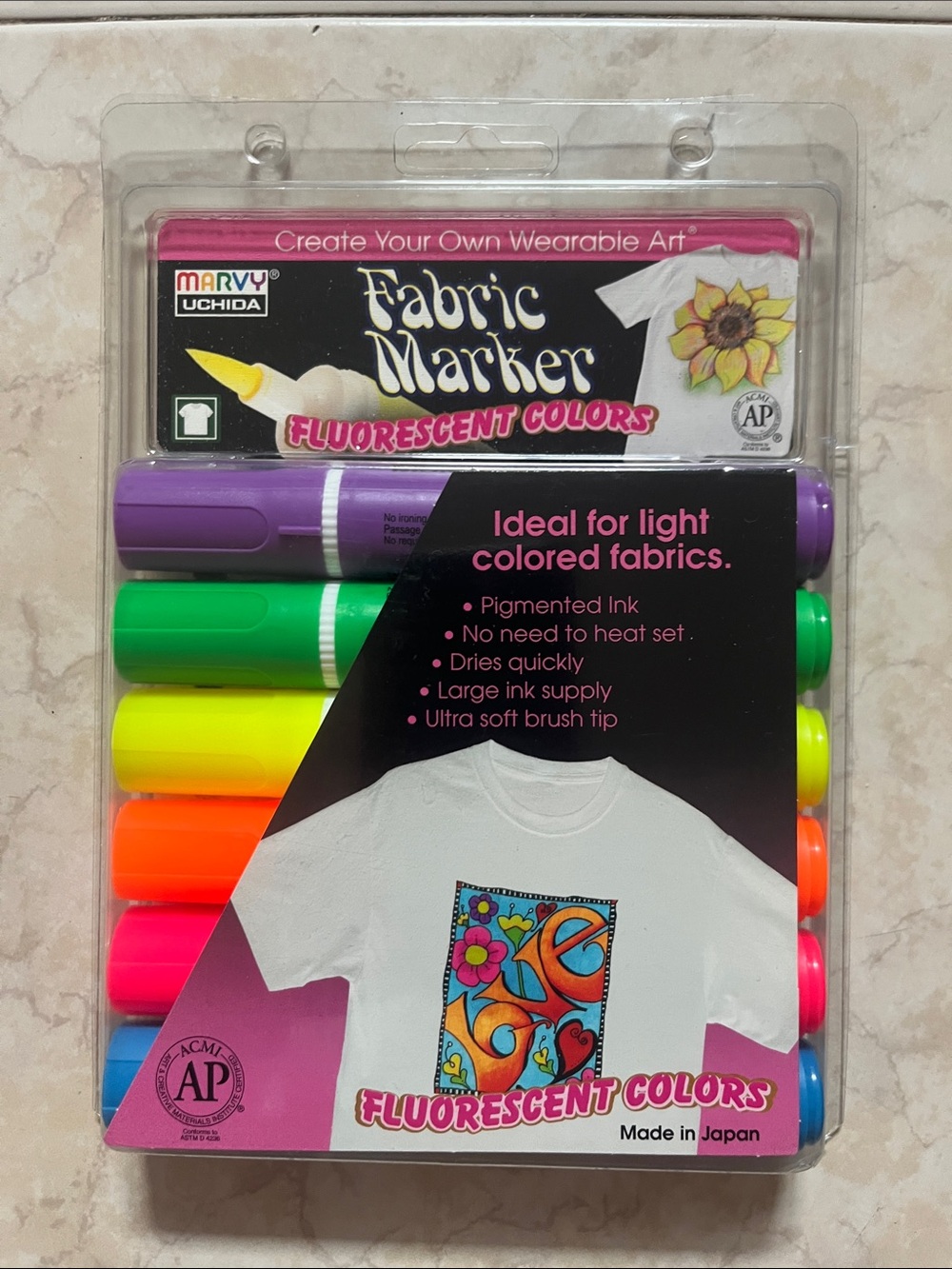 Marvy Uchida Fabric Marker Set - 6 Fluorescent Colors